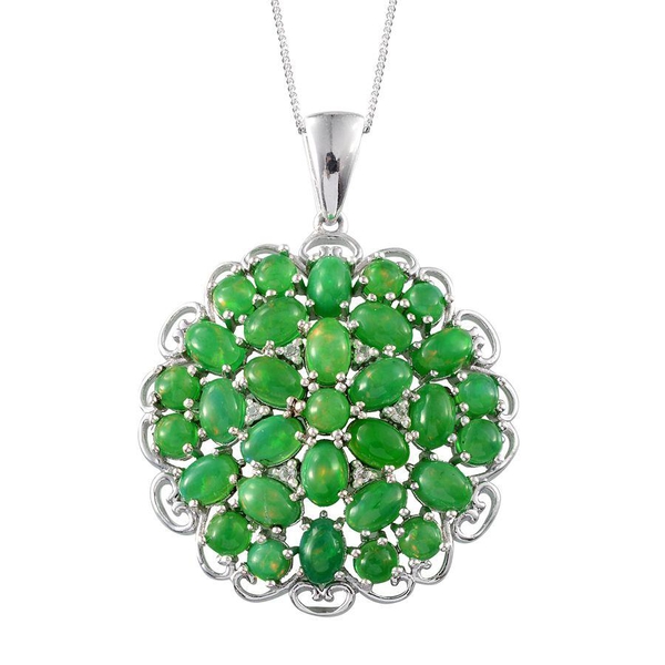 Green Ethiopian Opal (Ovl), White Topaz Cluster Pendant With Chain in Platinum Overlay Sterling Silv