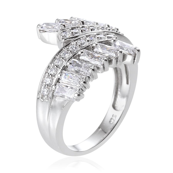 Lustro Stella - Platinum Overlay Sterling Silver (Bgt) Crossover Ring Made with Finest CZ 1.620 Ct.