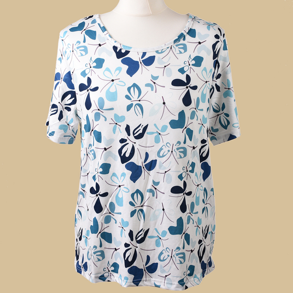 Aura Boutique Printed Short Sleeve Top - White & Grey