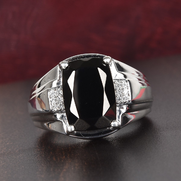 Elite Shungite and Natural Cambodian Zircon Ring in Platinum Overlay Sterling Silver 4.90 Ct, Silver wt. 8.00 Gms