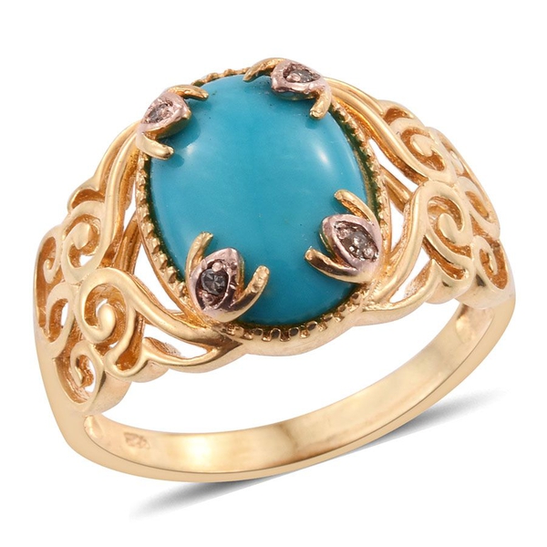 4.27 Ct Sleeping Beauty Turquoise and Champagne Diamond Solitaire Ring in Gold Plated Silver