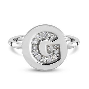 White Diamond Initial-G Ring in Platinum Overlay Sterling Silver