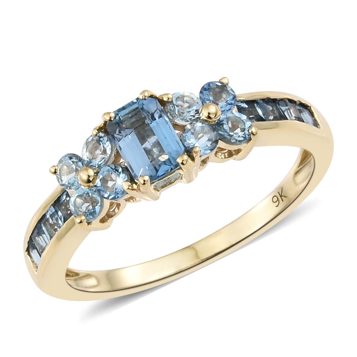 Designer Inspired-9K Yellow Gold AA Santa Maria Aquamarine (Oct) Ring 1.250 Ct.