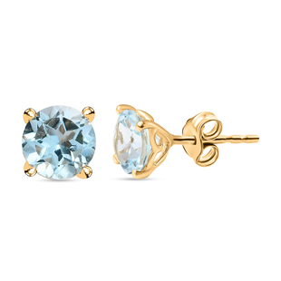 3 Carat Sky Blue Topaz Solitaire Stud Earrings in 14K Gold Plated Sterling Silver