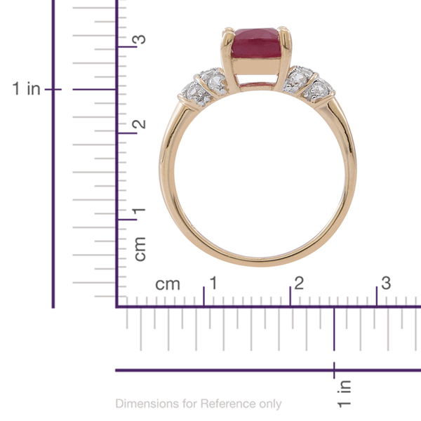 9K Y Gold African Ruby (Cush 3.25 Ct), Natural Cambodian White Zircon Ring 3.750 Ct.