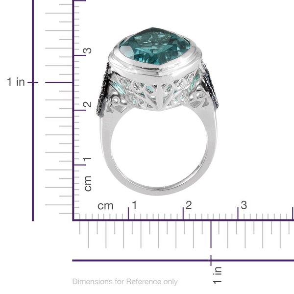 Paraiba Tourmaline Colour Quartz (Mrq 16.25 Ct), Blue Diamond Ring in Platinum Overlay Sterling Silver 16.280 Ct.