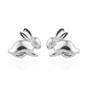 Platinum Overlay Sterling Silver Bunny Stud Earrings (with Push Back)