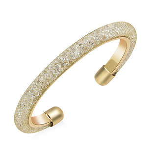 White Austrian Crystal Cuff Bangle (Size 7.5) in Yellow Gold Tone