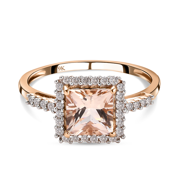 Tuscon Close Out Deal - 9K Rose Gold Premium Morganite and Diamond Ring 2.00 Ct.