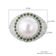 White South Sea Pearl (Rnd), Chrome Diopside and Natural White Cambodian Zircon Ring in Rhodium Overlay Sterling Silver, Silver wt 7.24 Gms