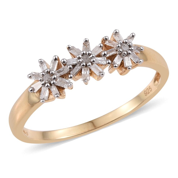 Diamond (Rnd) Triple Floral Ring in 14K Gold Overlay Sterling Silver 0.330 Ct.
