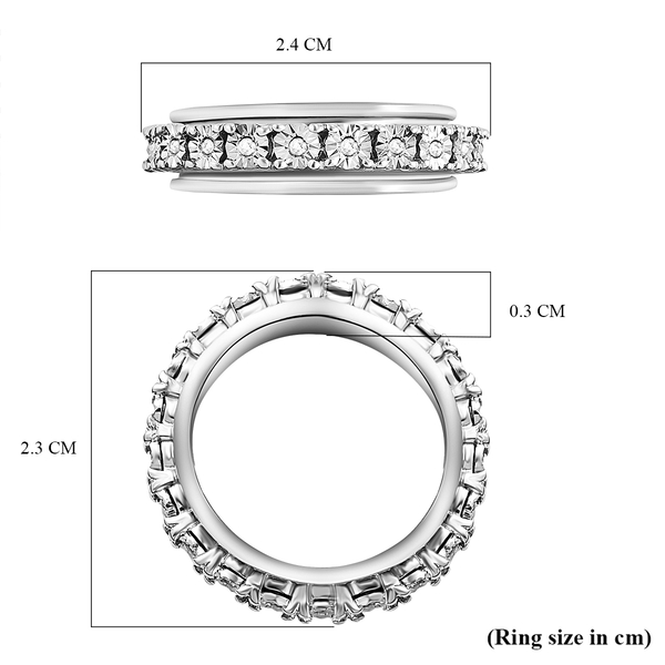 Diamond Spinner Ring in Platinum Overlay Sterling Silver.