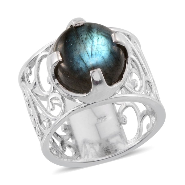 Labradorite (Rnd) Solitaire Ring in Platinum Overlay Sterling Silver 7.000 Ct.