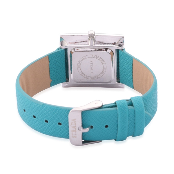 STRADA Japanese Movement Turquoise and Black Dial Water Resistant Watch in Silver Tone with Stainless Steel Back and Grain Pattern Turquoise Colour Strap