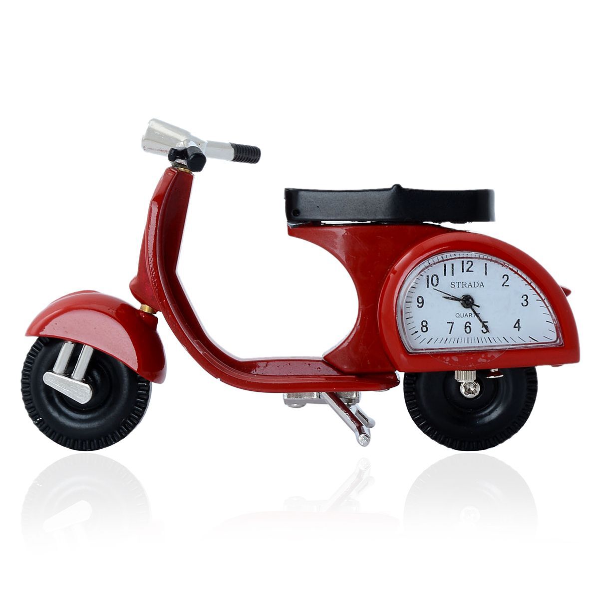STRADA Japanese Movement White Dial Water Resistant Decorative Red Scooter Table Clock in Silver Ton