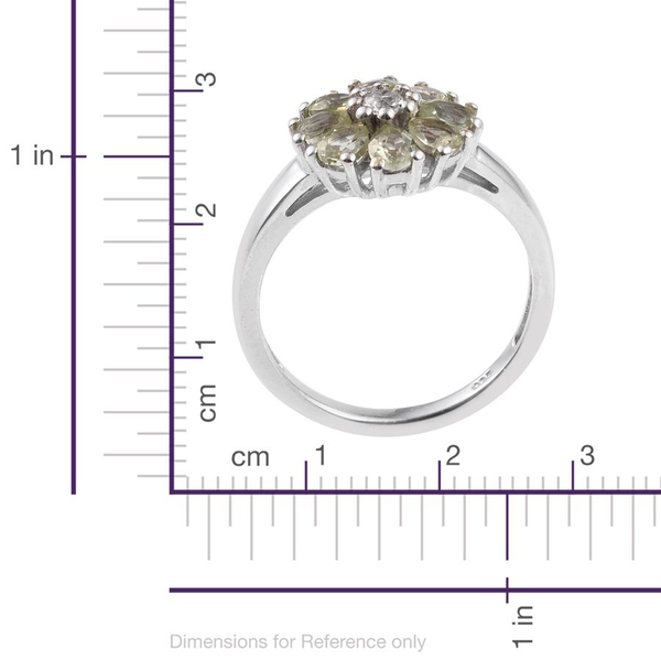 Natural Canary Apatite (Pear), White Topaz Floral Ring in Platinum Overlay Sterling Silver 1.250 Ct.
