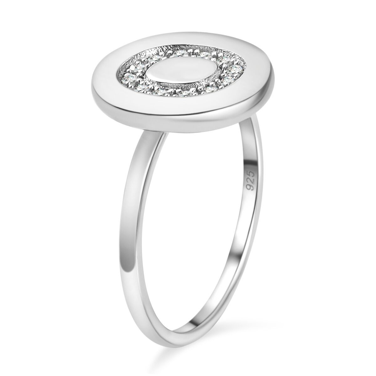 White Diamond Initial-O Ring in Platinum Overlay Sterling Silver