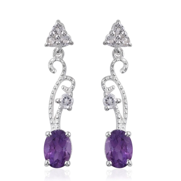 Amethyst (Ovl), White Topaz Earrings (with Push Back) in Sterling Silver 1.750 Ct.
