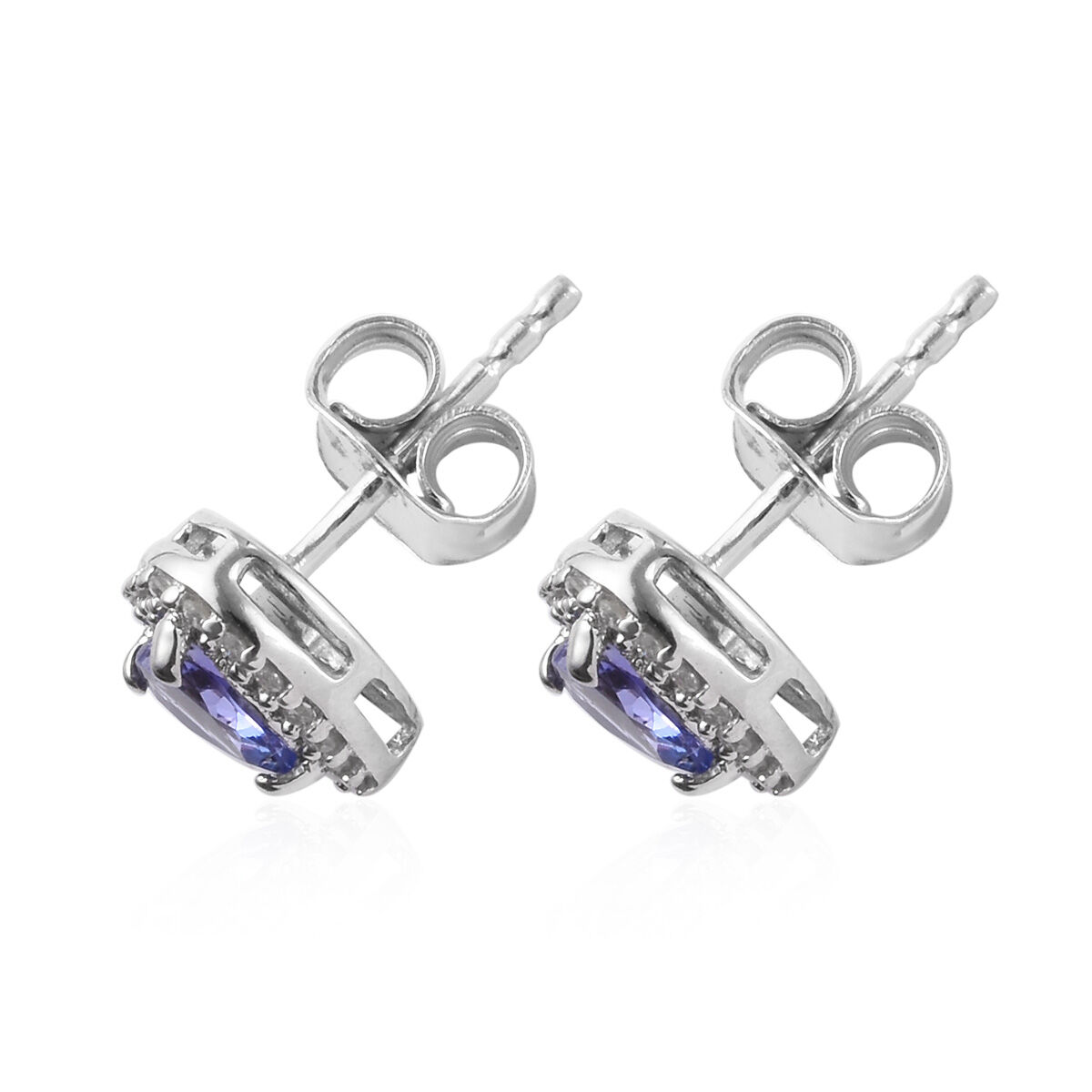 9K White Gold AA Tanzanite (Hrt), Diamond Stud Earrings (with Push Back) 1.000 Ct.