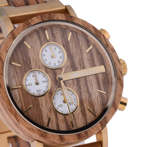 Botanica Coleus Walnut Wood Watch with Gold Stainless Steel Strap - Black and Grey