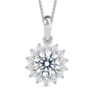 Moissanite Pendant with Chain (Size - 20) in Platinum Overlay Sterling Silver 2.55 Ct.