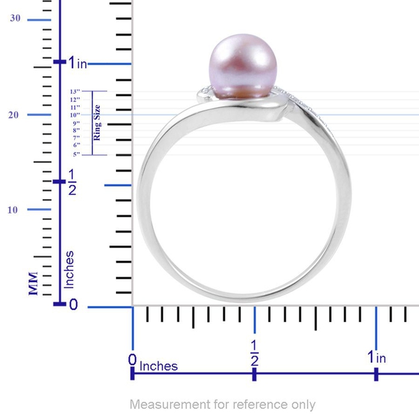 Japanese Akoya Pearl (Rnd 3.25 Ct), White Zircon Ring in Platinum Overlay Sterling Silver 3.350 Ct.
