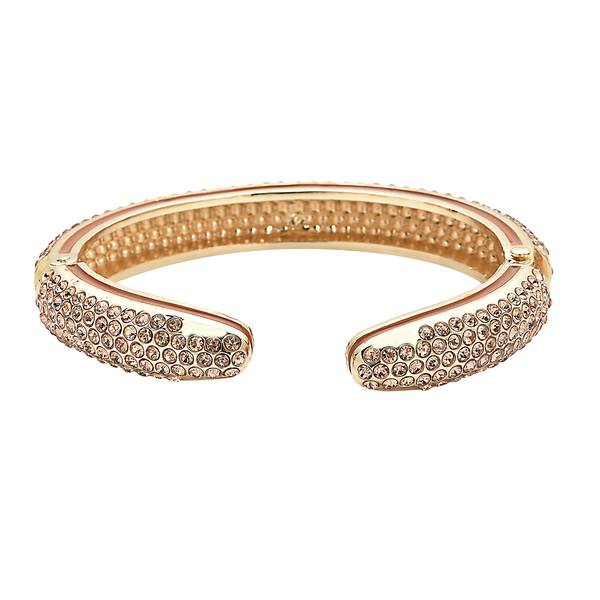 Champagne Austrian Crystal Cuff Bangle (Size 7) Enamelled in Yellow Gold Tone