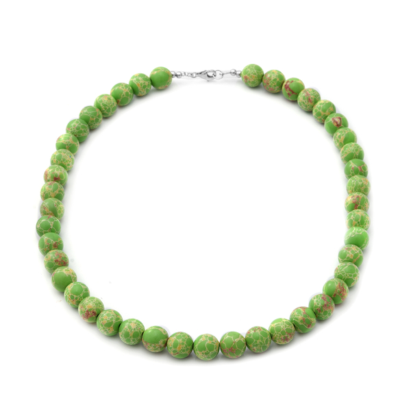Green Imperial Jasper Beads Necklace (Size 18) in Sterling Silver 250.00 Ct.