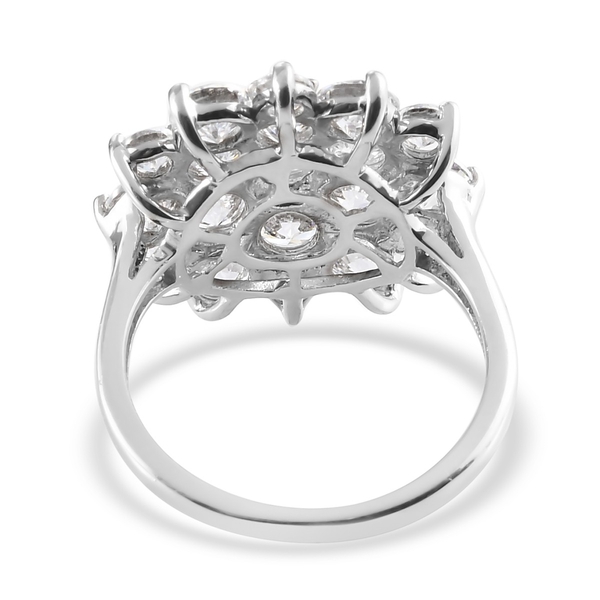 Lustro Stella Platinum Overlay Sterling Silver Cluster Floral Ring Made with Finest CZ 7.20 Ct.