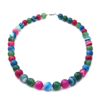 Multi Colour Striped Agate (12-16mm)  Necklace (Size 20) in Rhodium Overlay Sterling Silver 478.0 Ct
