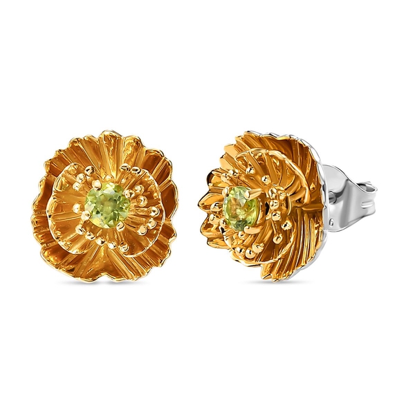 Hebei Peridot Floral Stud Earrings (with Push Back) in Platinum and Gold Overlay Sterling Silver