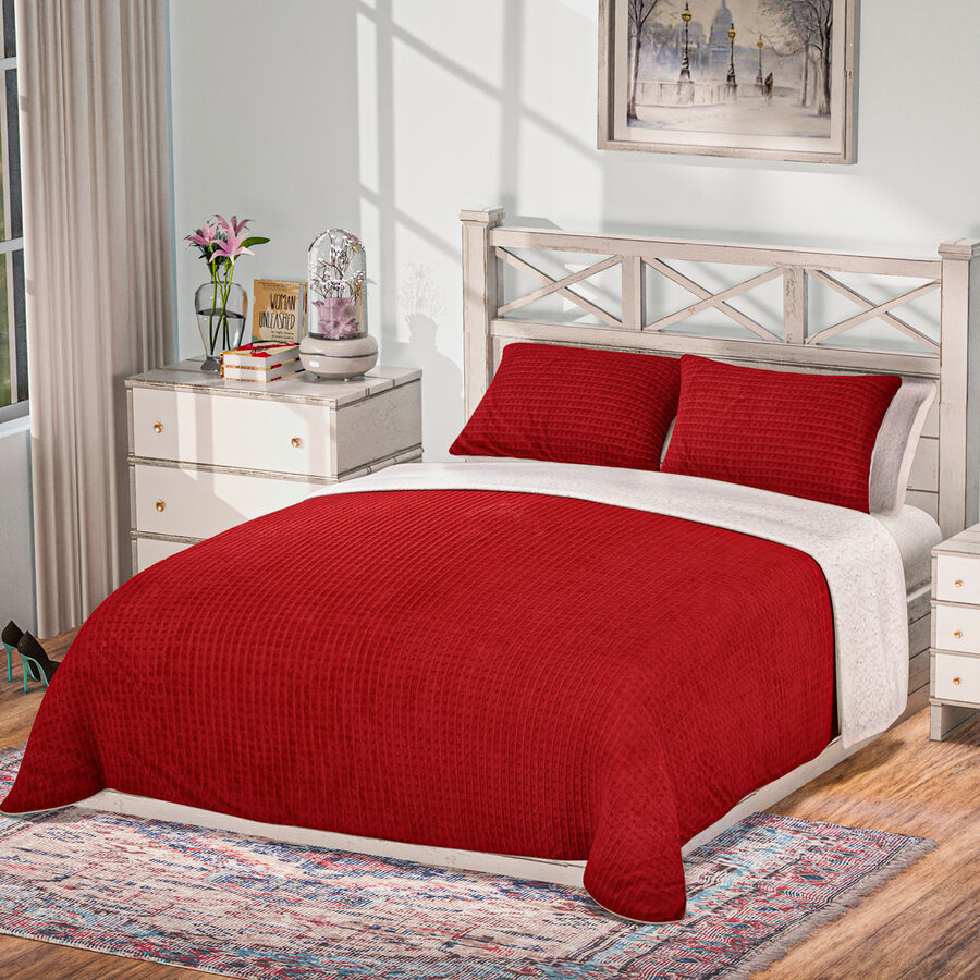 3 Piece Set - One Time Closeout - Extra Warm Sherpa Duvet Cover With 2 Pillowcases Single - Red