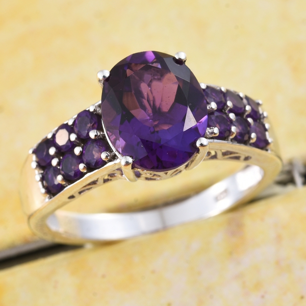 Lusaka Amethyst (Ovl 2.75 Ct) Ring in Platinum Overlay Sterling Silver 3.500 Ct.