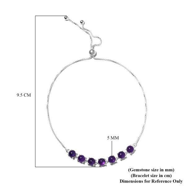 Amethyst (Rnd) Bracelet (Size 6.5-9.0 Adjustable) in Sterling Silver 4.06 Ct.