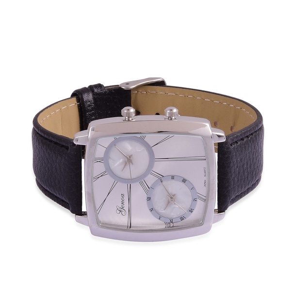 GENOA Japanese Movement Silver Dial Water Resistant Watch in Silver Tone with Stainless Steel Back and Black Colour Strap