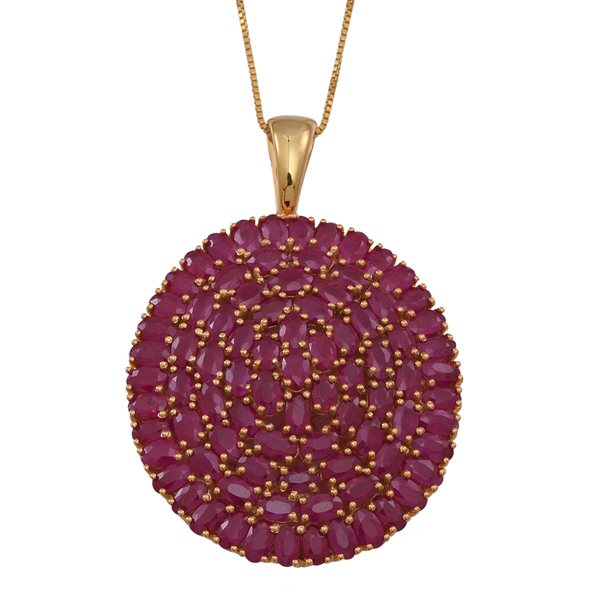 Ruby (Ovl) Cluster Pendant With Box Chain (Size 24) in 14K Gold Overlay Sterling Silver 25.000 Ct.