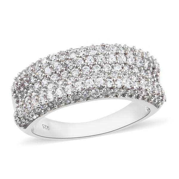Lustro Stella Made with Finest CZ Cluster Band Ring in Platinum Plated Silver 5.43 Grams