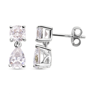 Moissanite Earrings ( With Push Back) in Rhodium Overlay Sterling Silver 2.60 Ct.