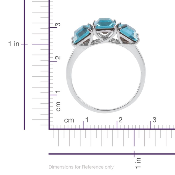 Lustro Stella  - Light Turquoise Colour Crystal (Sqr) Trilogy Ring in Platinum Overlay Sterling Silver