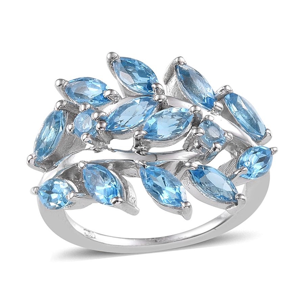 Electric Swiss Blue Topaz (Mrq) Ring in Platinum Overlay Sterling Silver 3.500 Ct.