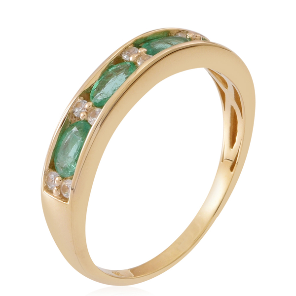 9K Y Gold AAA Kagem Zambian Emerald (Ovl), Natural Cambodian Zircon Ring 1.250 Ct.