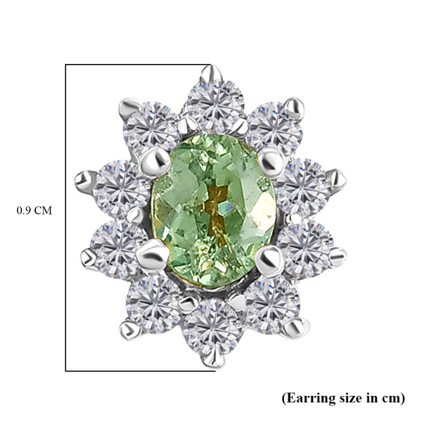 Demantoid Garnet and Natural Cambodian Zircon Stud Earrings (With Screw Back) in Platinum Overlay Sterling Silver