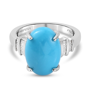 RHAPSODY 950 Platinum AAAA Arizona Sleeping Beauty Turquoise and Diamond (VS/ E-F) Ring 5.20 Ct, Pla