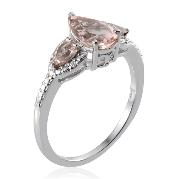 Marropino Morganite (Pear 1.05 Ct), Diamond Ring in Platinum Overlay Sterling Silver 1.500 Ct.