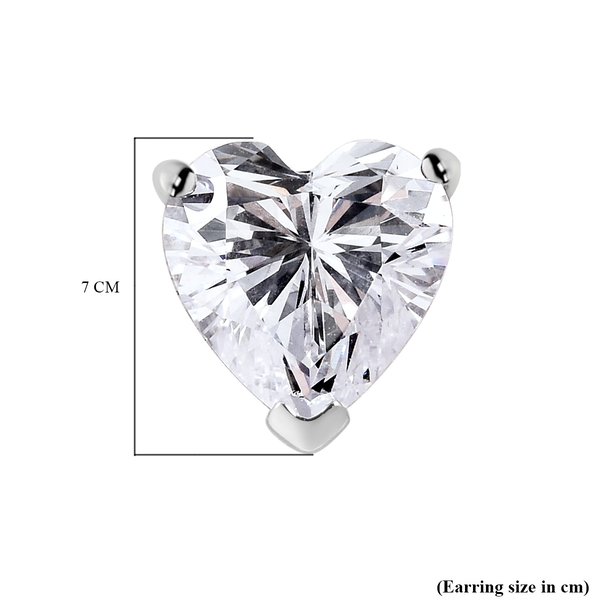 ELANZA Simulated Diamond Heart Earrings (With Push Back) in Rhodium Overlay Sterling Silver