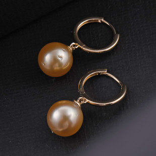 9K Yellow Gold Golden South Sea Pearl Lever Back Earrings
