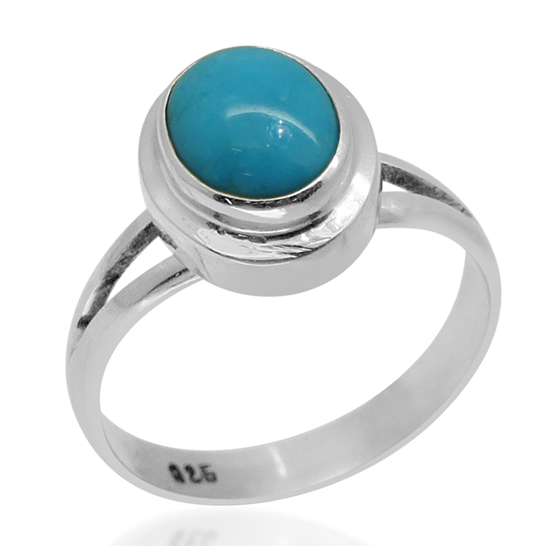 Royal Bali Collection Arizona Sleeping Beauty Turquoise (Ovl) Solitaire Ring in Sterling Silver 2.07