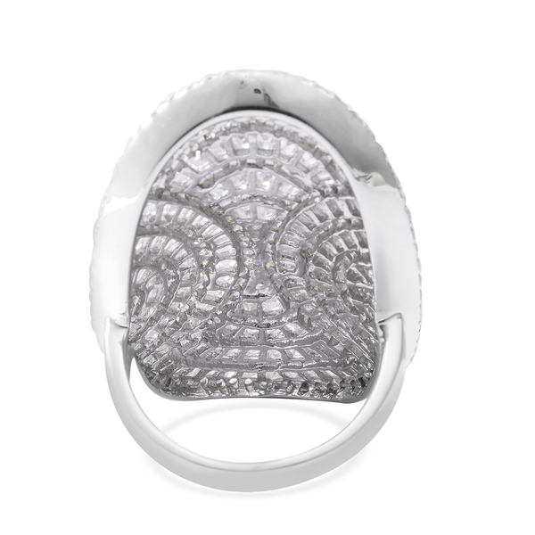 ELANZA Simulated Diamond (Rnd) Cluster Ring in Rhodium Overlay Sterling Silver, Silver wt 7.85 Gms.