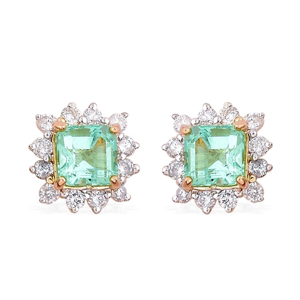 14K Y Gold Boyaca Colombian Emerald (Oct), Diamond Stud Earrings (with Push Back) 1.650 Ct.