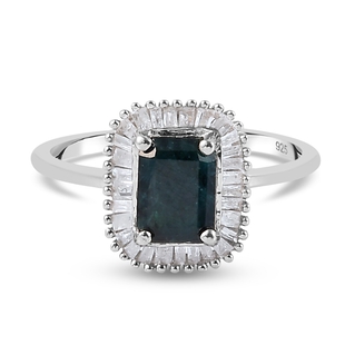 Teal Grandidierite and Diamond Ring in Sterling Silver 1.06 Ct.